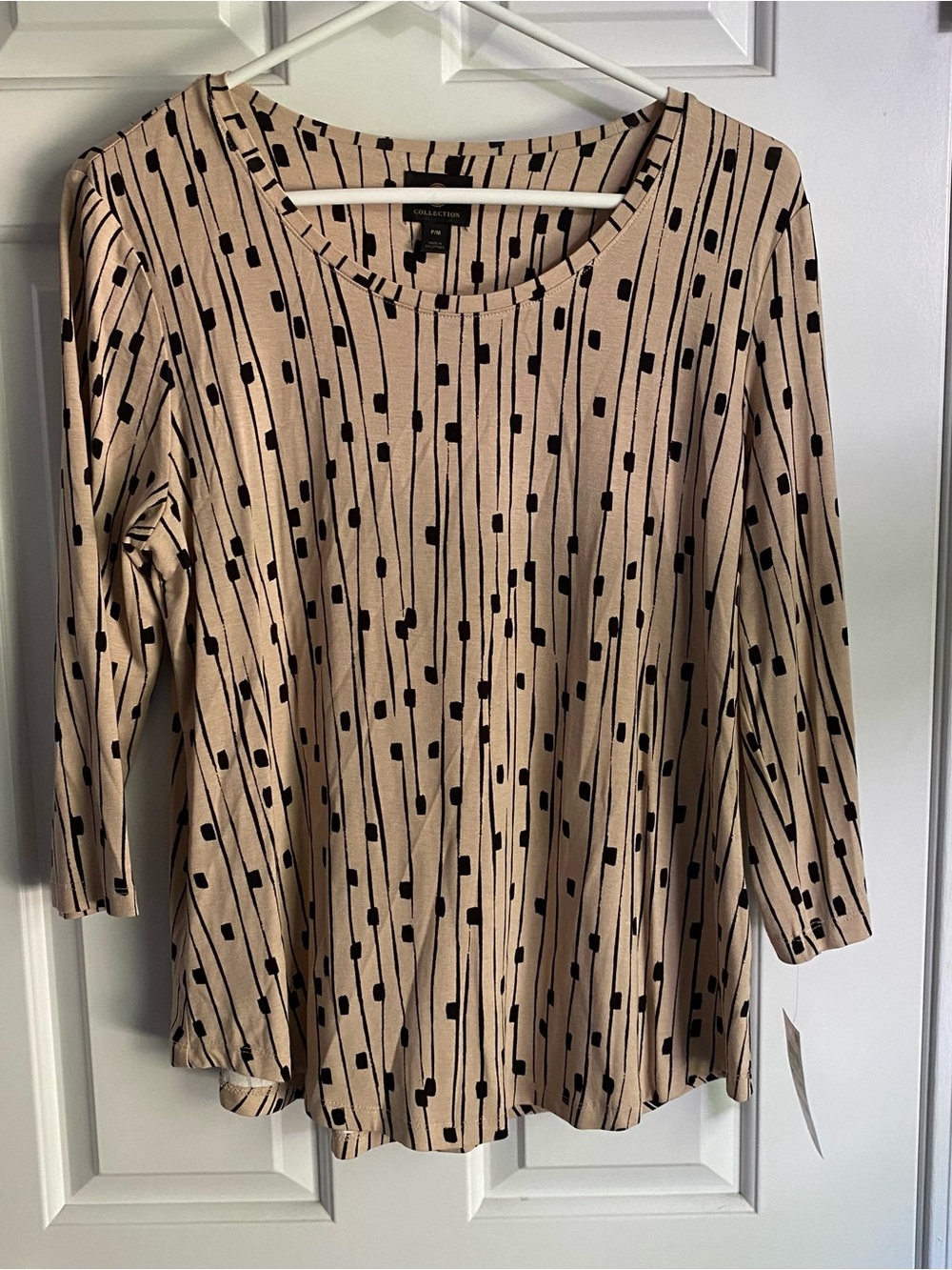 JM Collection Black & Tan Long Sleeve Print Top PM NWT